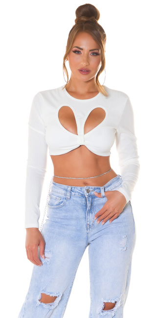 cropped longsleeve Shirt with Cut Outs White